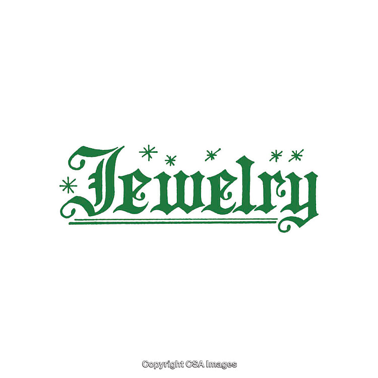 Green Text Design Displaying the Word Jewelry in Ornate Styling