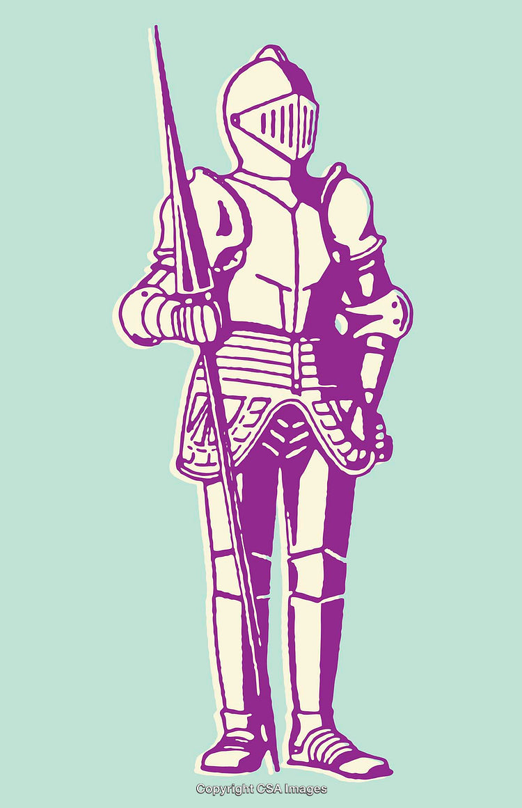 Colorful Illustration of a Knight in Detailed Medieval Armor with Weapon