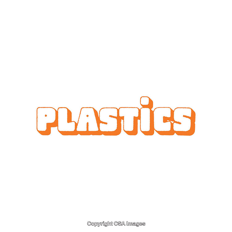 Bold Orange Headline With The Word Plastics in Thick Stylized Font