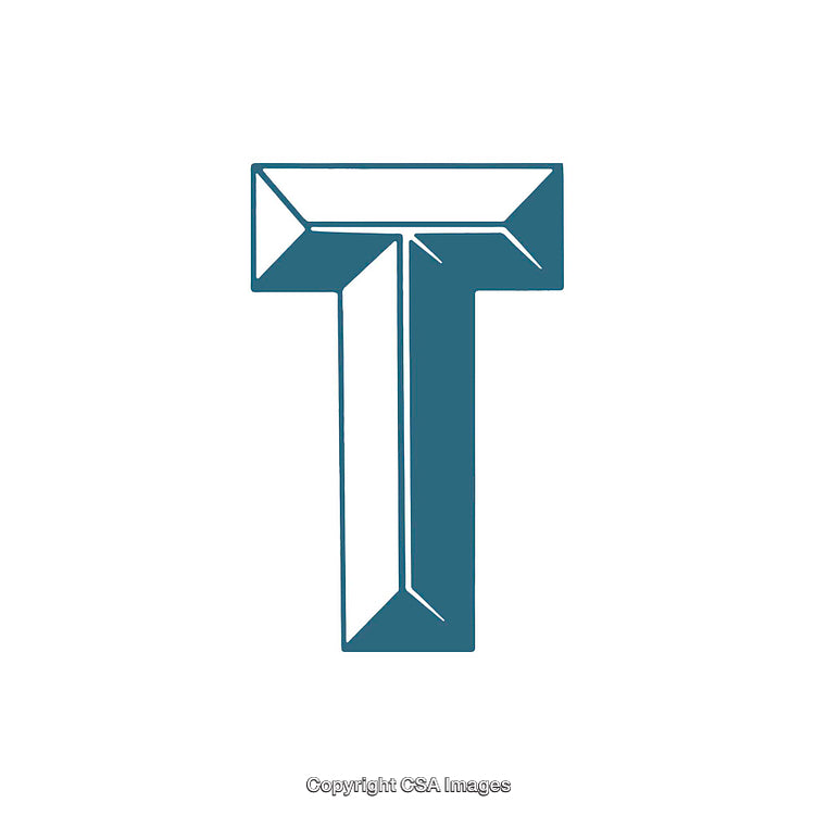 Stylized 3D Letter T in Teal on a White Background