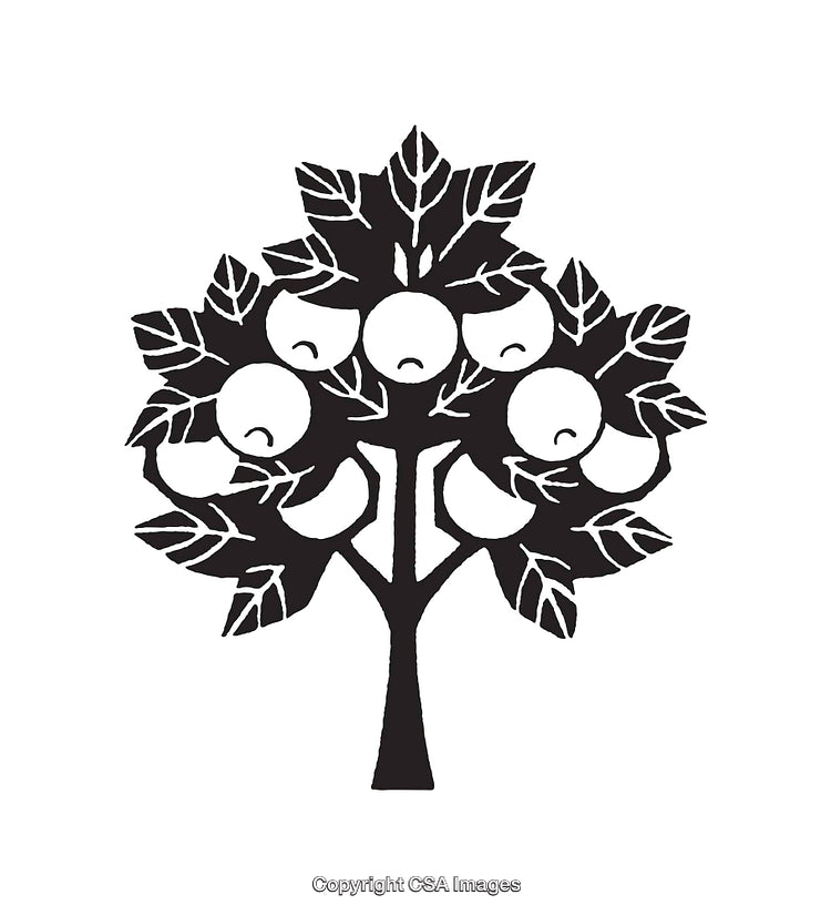 Black and White Line Art Illustration of a Tree with Circular Design