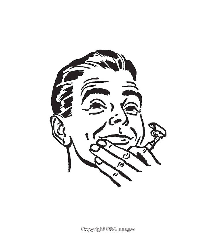 Retro Illustration of a Man Shaving His Face with a Razor