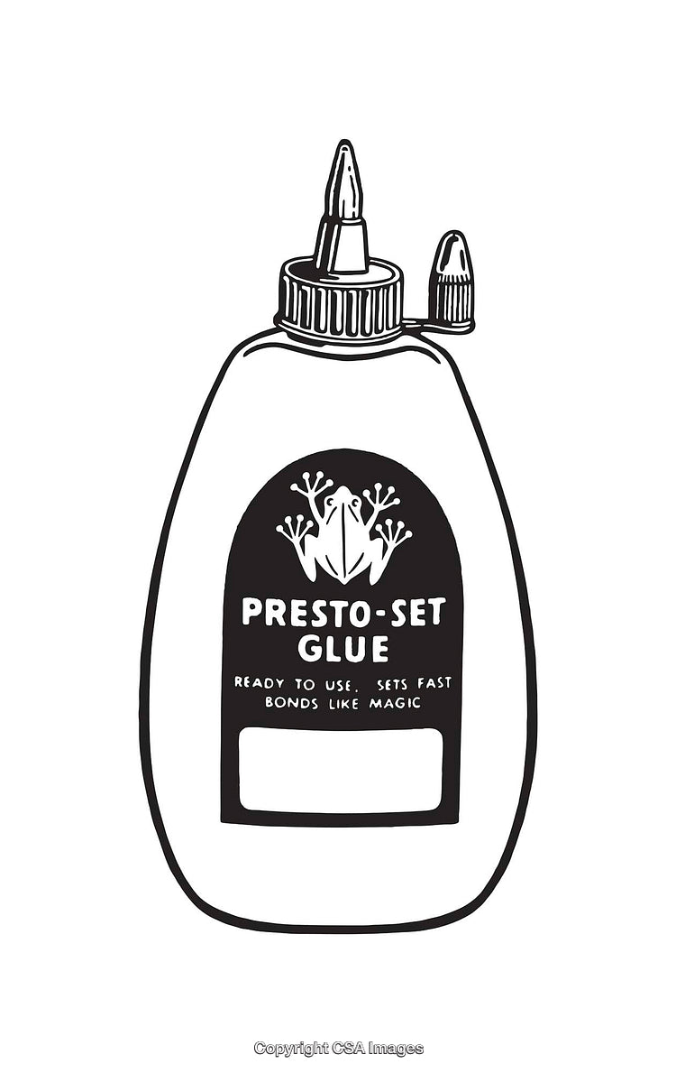 Black and White Line Art Illustration of a Glue Bottle