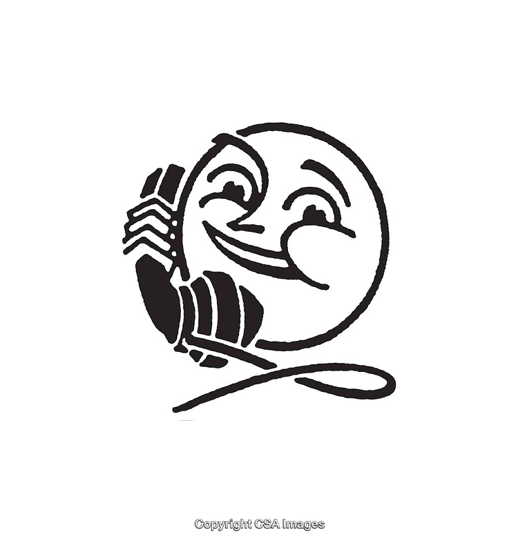 Black and White Art of Happy Face Holding a Telephone Handset