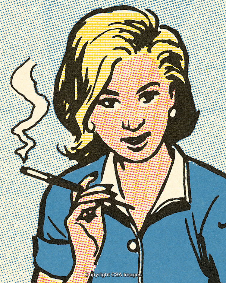 Colorful Comic-Style Portrait of a Woman Smoking a Cigarette