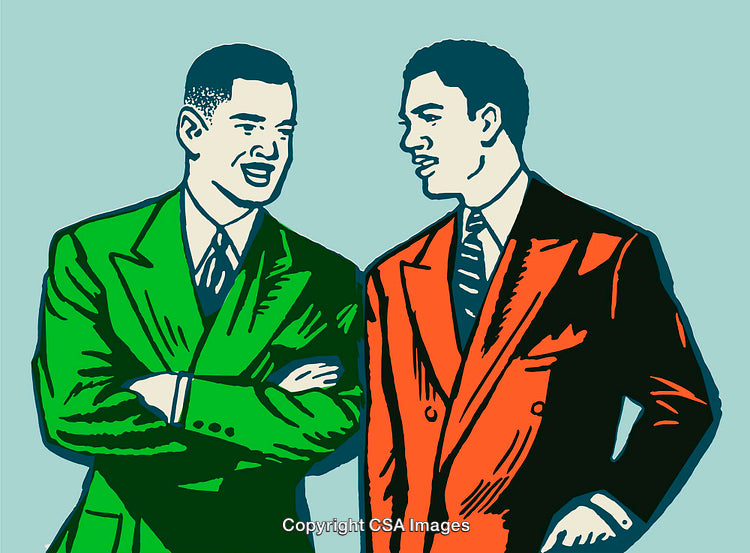 Colorful Illustration of Two Businessmen Having a Friendly Conversation