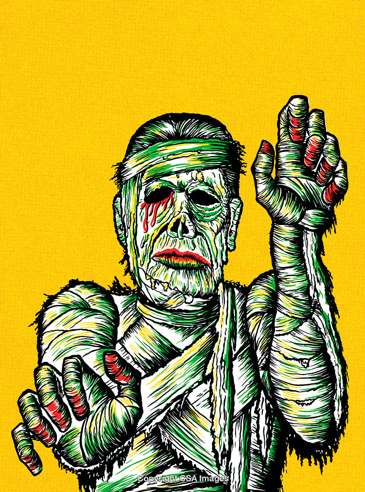 Colorful Drawing of a Mummy with Bandages and Bloody Details