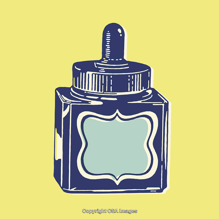 Stylized Illustration of a Dropper Bottle on a Vibrant Yellow Background