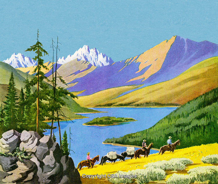 Scenic Mountain Landscape With Horseback Riders and Stunning Vibrant Nature