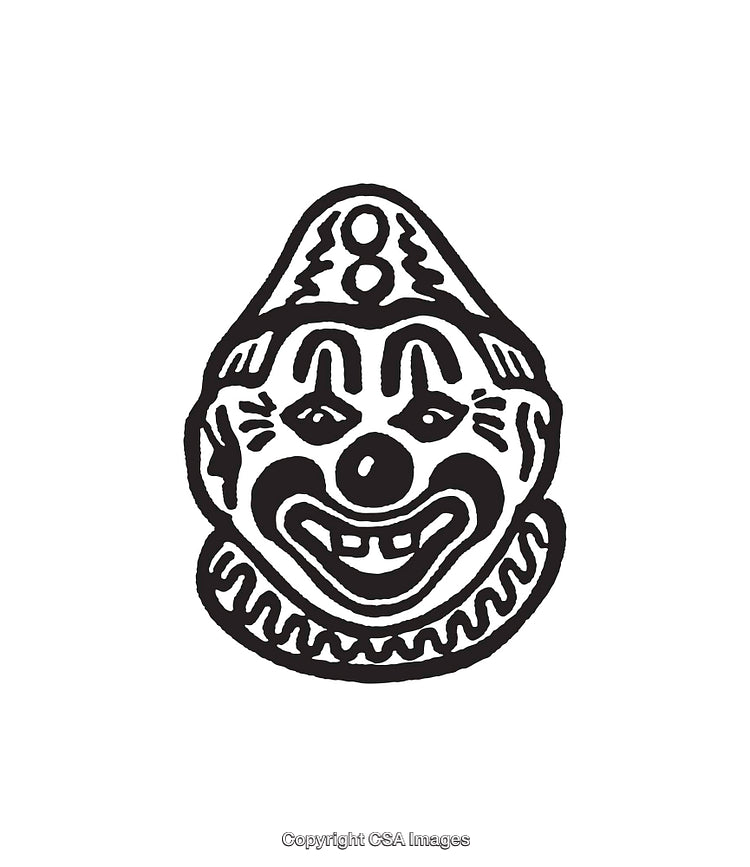 Black and White Line Art of a Smiling Clown Face Illustration