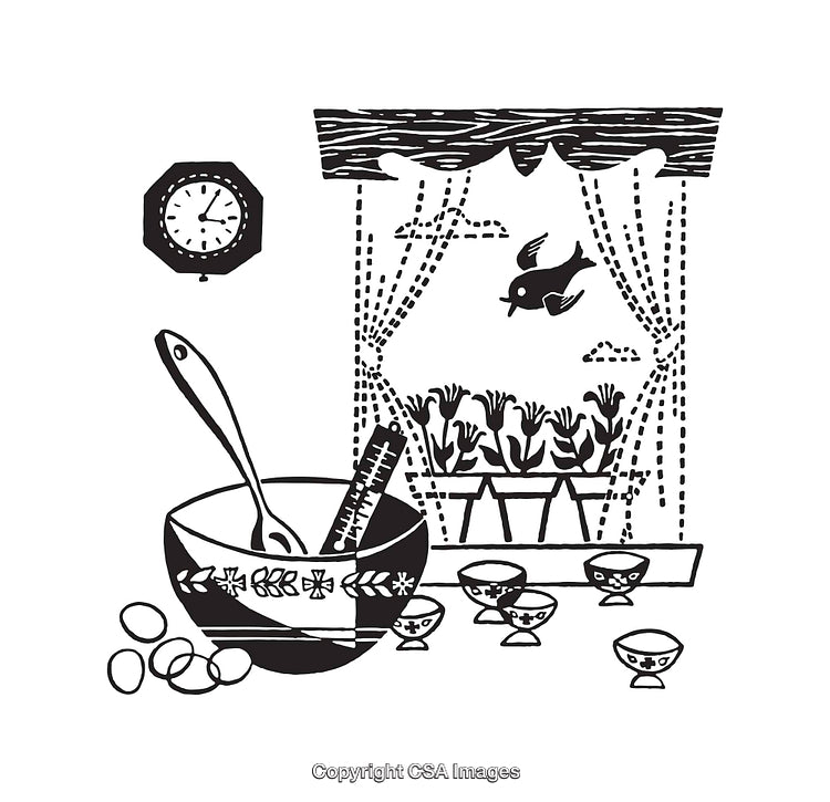 Charming Black and White Illustration of Homemade Baking Setup
