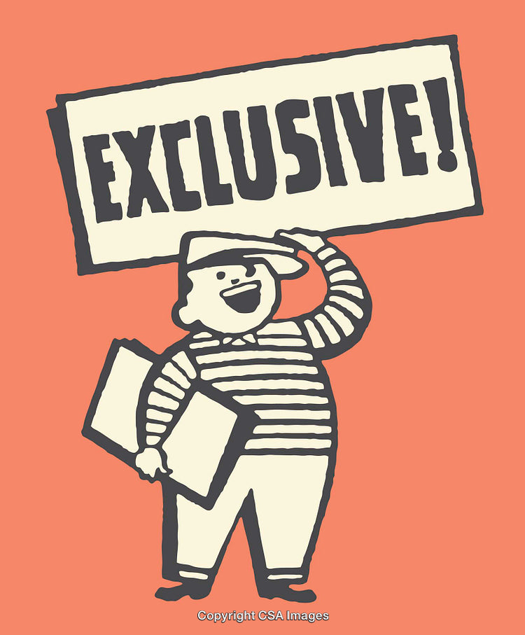 Cartoon Newspaper Boy Holding Exclusive Sign in Bold Retro Style