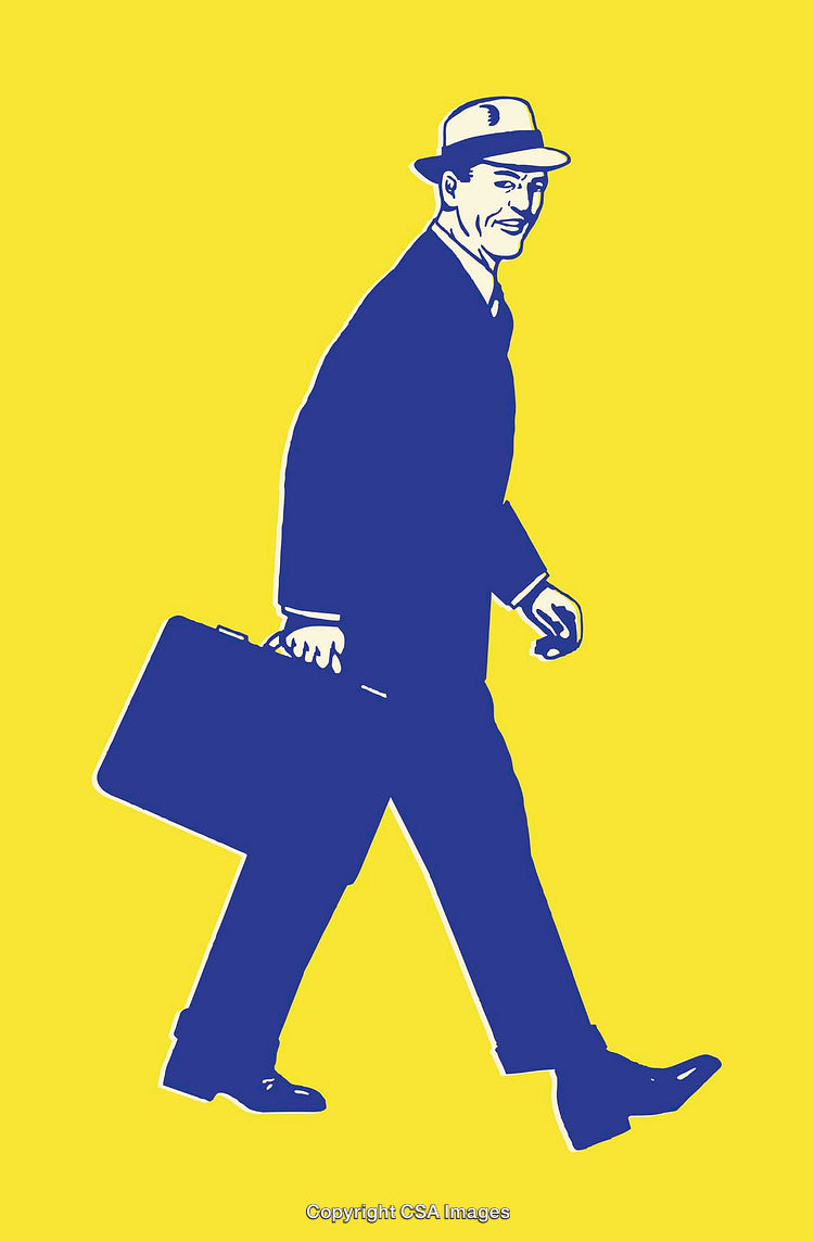 Retro Businessman Illustration with Blue and Yellow Color Palette