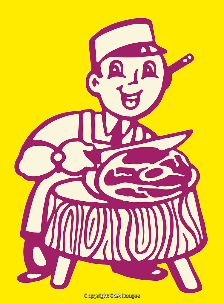 Vibrant Retro Style Butcher Illustration with Cheerful Color Scheme