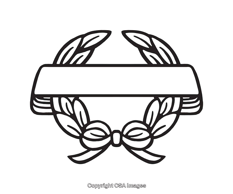 Elegant Black and White Laurel Wreath Outline with Banner