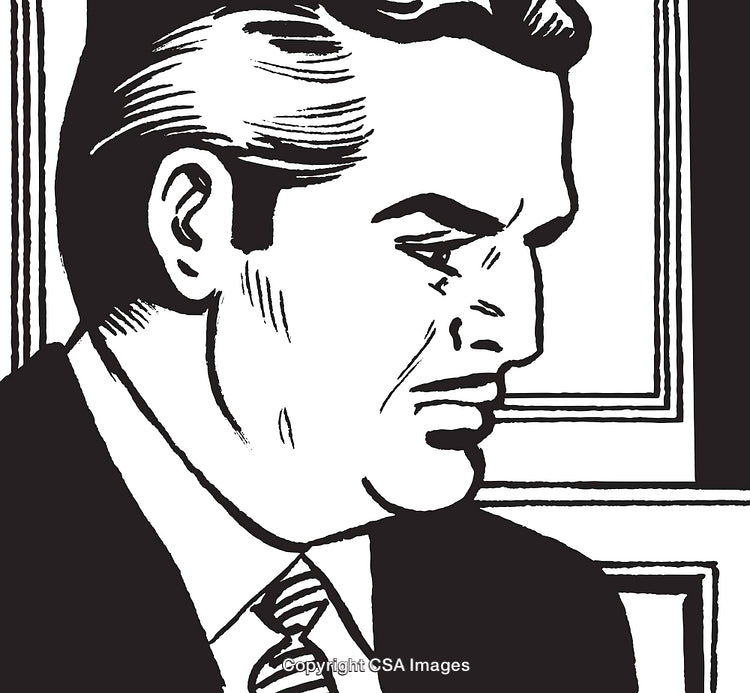 Monochrome Illustration of a Thoughtful Businessman in a Suit and Tie