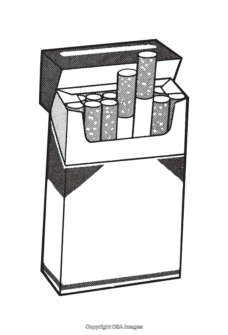 Black and White Line Art Cigarette Pack Illustration with Detailed Design