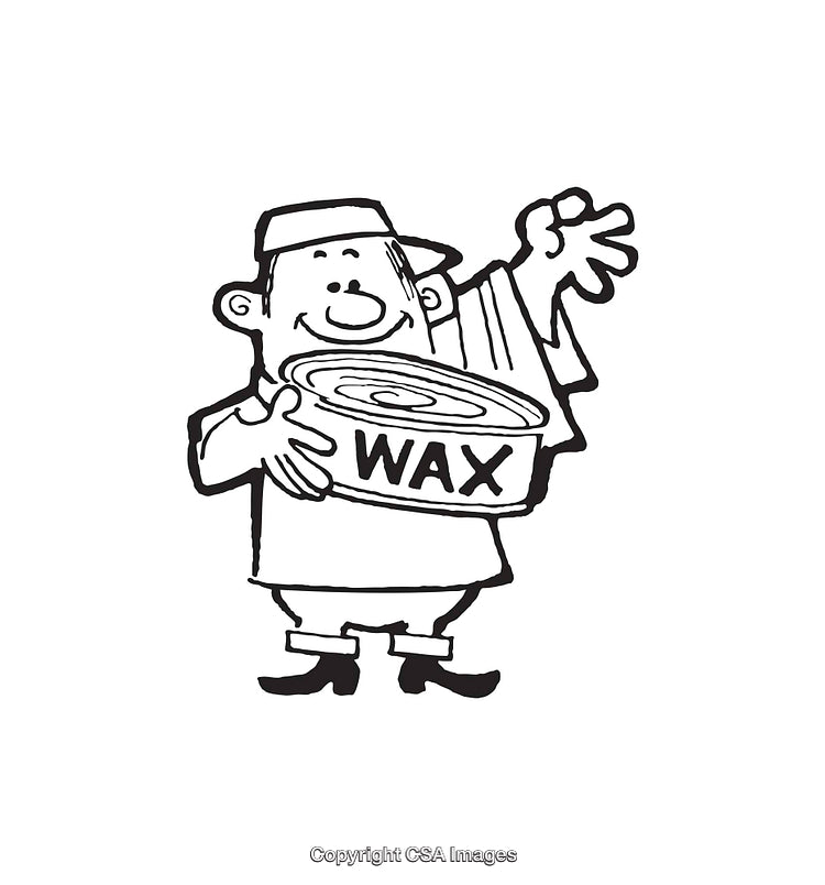 Black and White Cartoon Man Holding Wax Can with Polishing Cloth