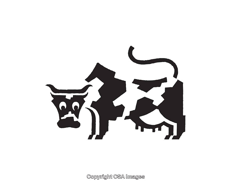 Abstract Black and White Illustration of a Playful Cow