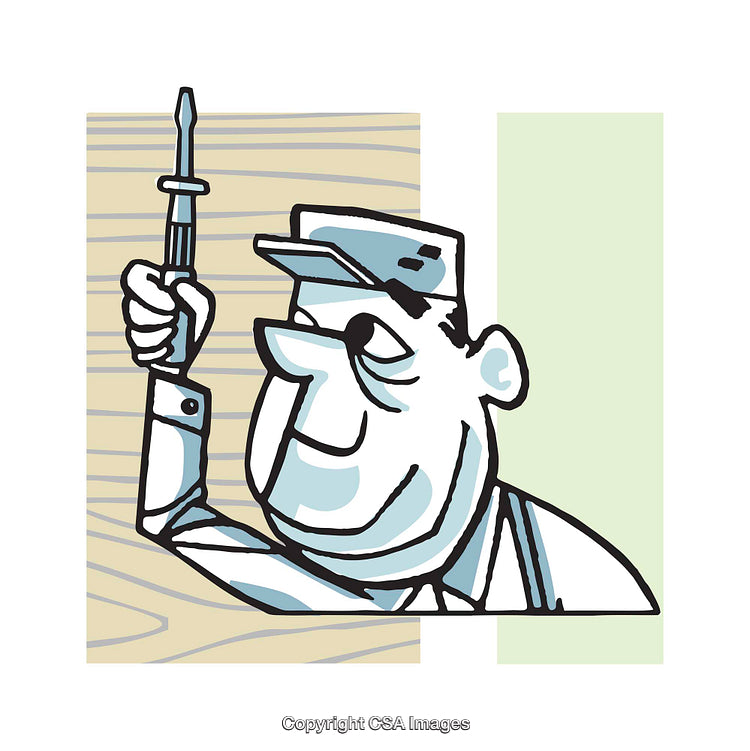 Colorful Illustration of a Worker Holding a Tool and Smiling