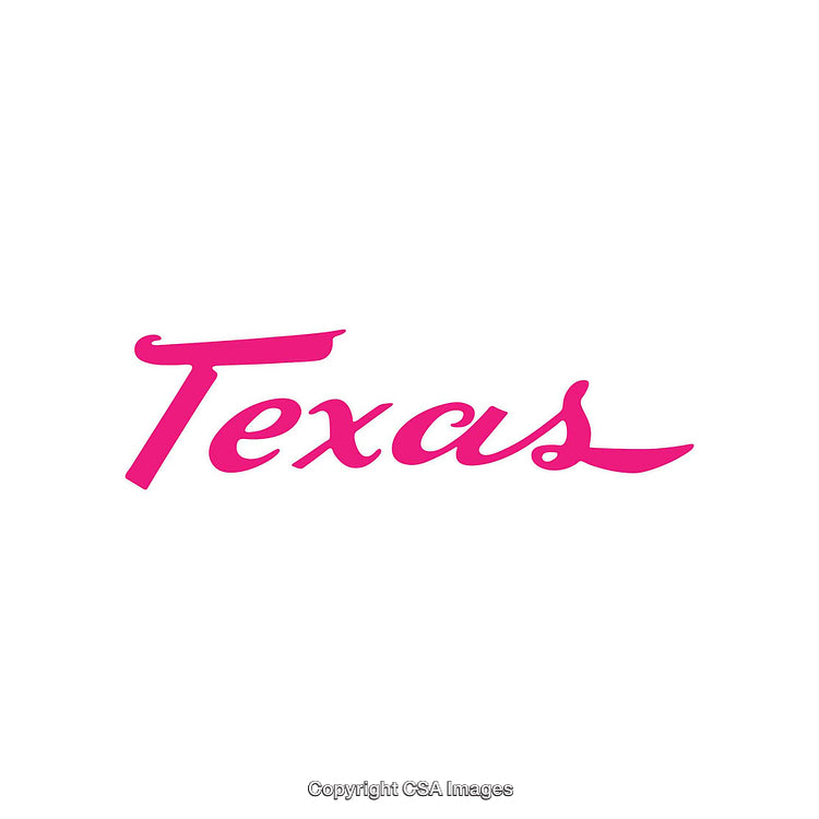 Texas Word Design in Pink Cursive Text on a White Background