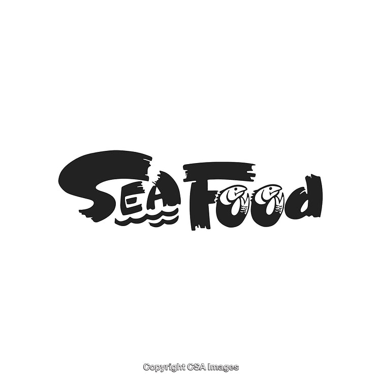 Creative Seafood Logo Design with Fish Illustration in Black and White