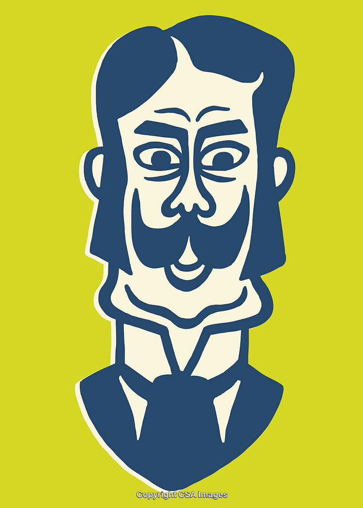 Colorful Line Art Illustration of a Retro Styled Person on Green Background