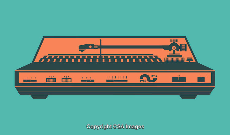 Retro Vinyl Player Illustration with Vibrant Colors and Minimalist Design Elements