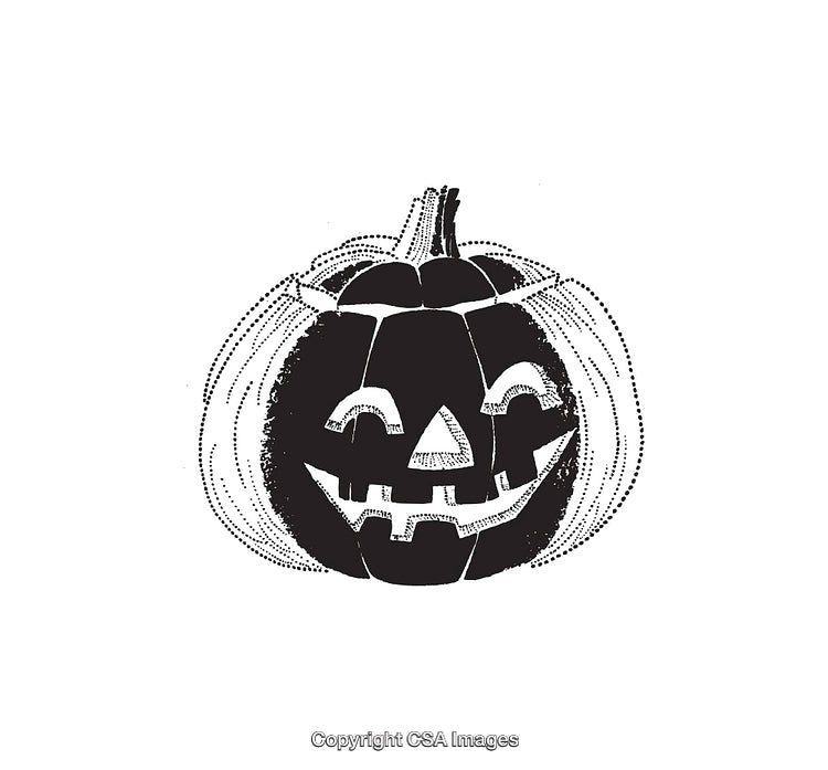 Black and White Line Art of a Carved Halloween Pumpkin