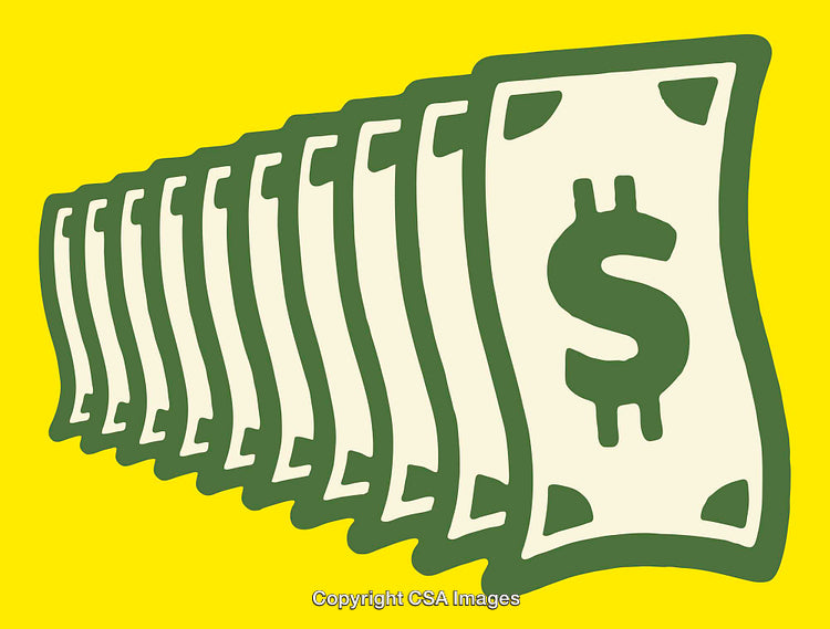 Cartoon Rendition of Money Symbolizing Wealth on a Yellow Background