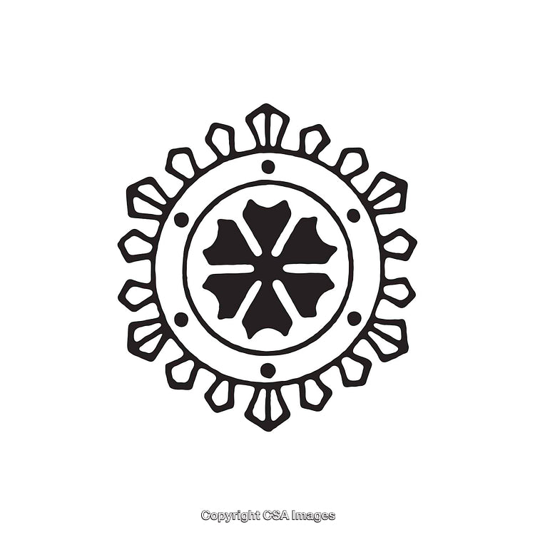Black and White Abstract Sunburst Symbol in Geometric Style