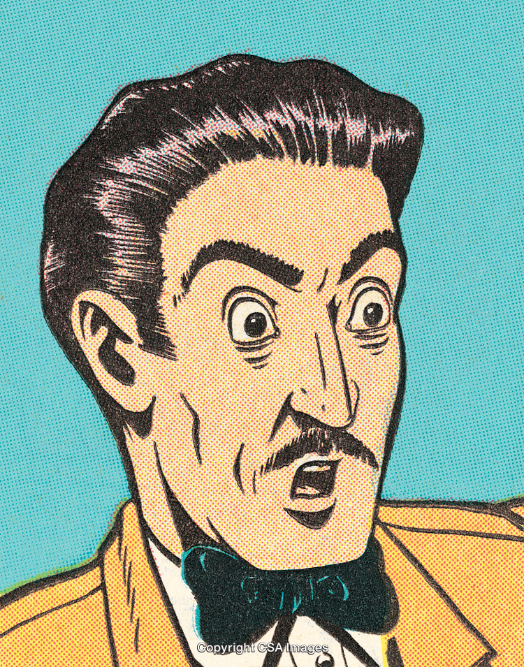 Retro Comic Book Style Illustration of a Surprised Man with a Mustache