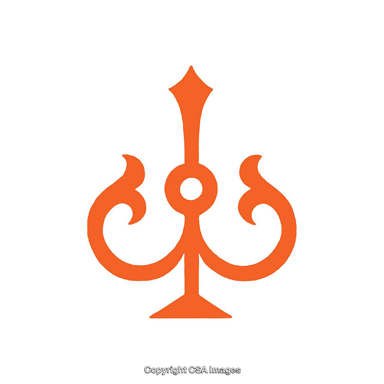 Orange Ornamental Symbol Featuring Abstract Curves and Central Circular Design