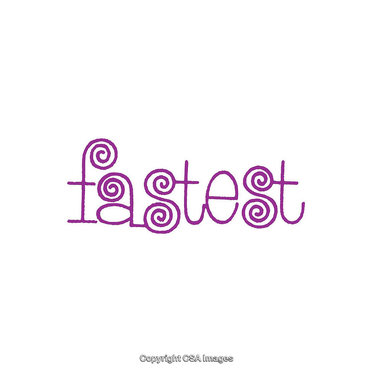 Purple Spiral Text Spelling 'Fastest' on a White Background