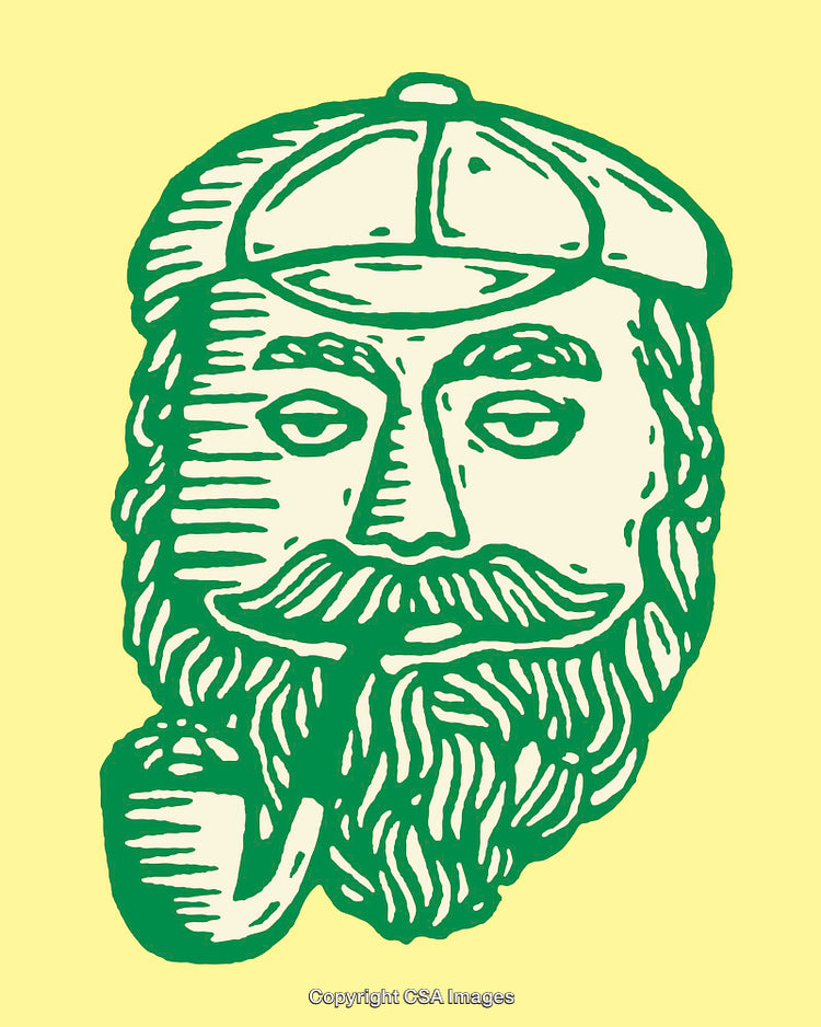 Colorful Line Art of a Bearded Man Smoking a Traditional Pipe