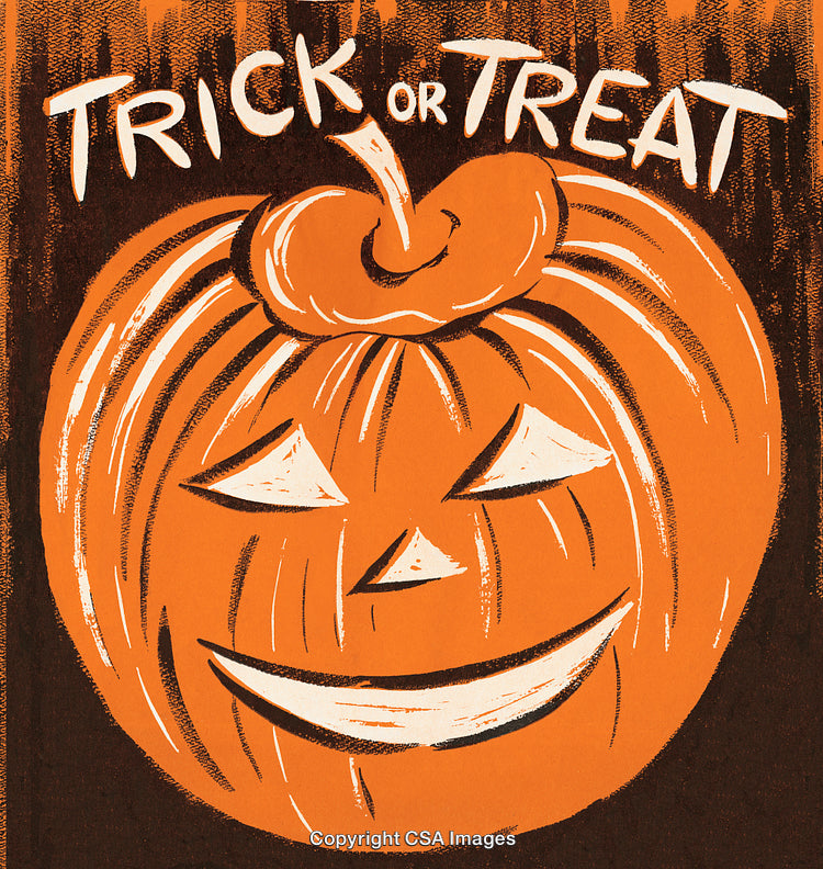 Vintage Halloween Illustration of a Jack-o-Lantern with Trick or Treat Text