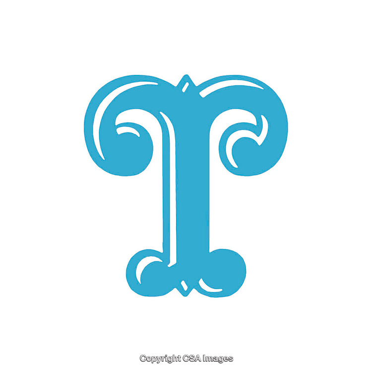 Ornate Blue Letter T Illustration on a White Background