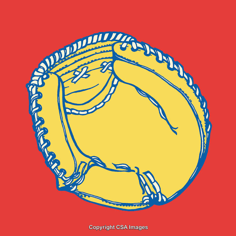 Colorful Line Art Illustration of a Baseball Glove on Red Background