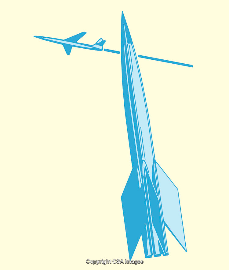 Illustration of Rocket and Airplane in Minimal Style Line Art