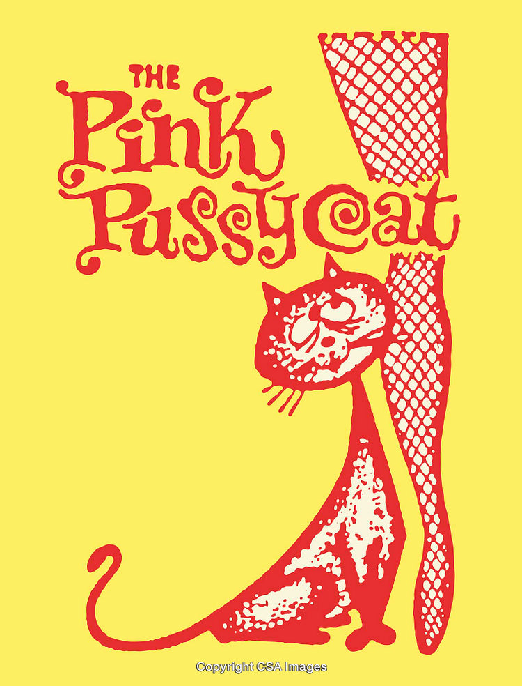 Quirky Cat Illustration with Red Text and Bright Yellow Background
