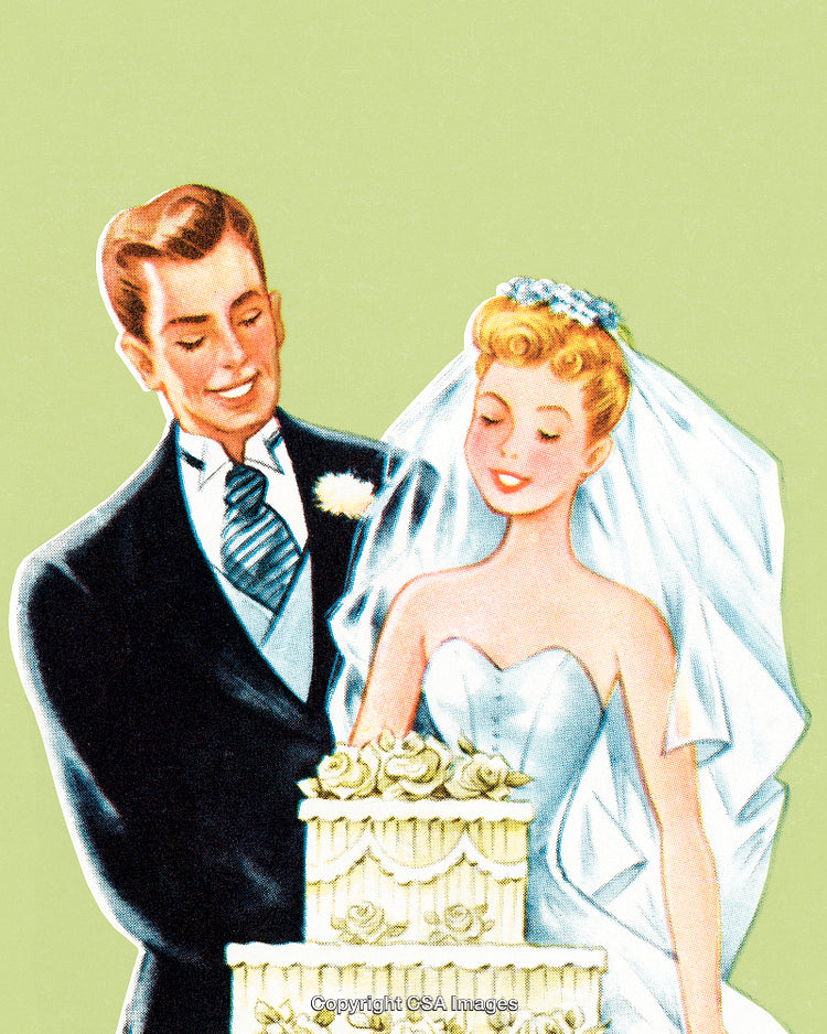 Elegant Couple Celebrating Their Wedding with a Beautifully Decorated Cake