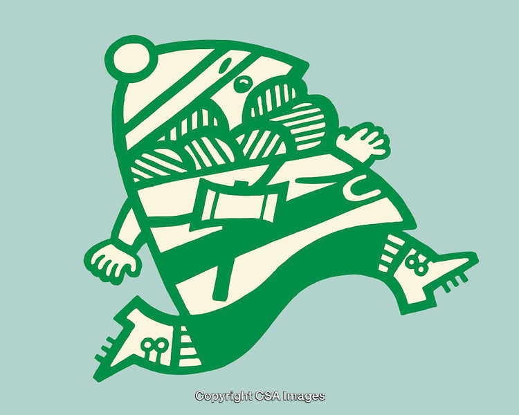 Green Line Art Illustration of a Festive Character in Winter Apparel