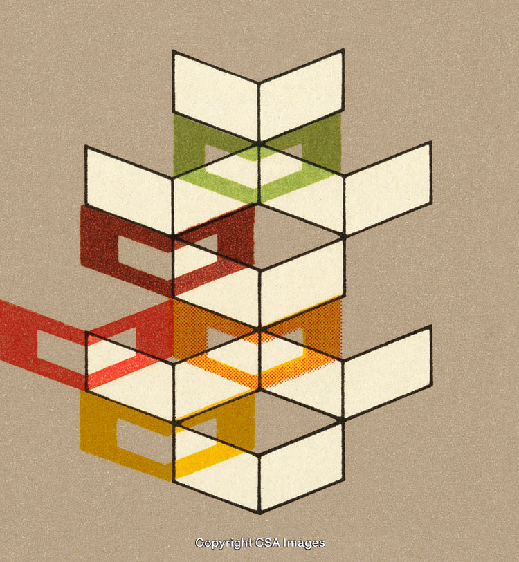 Geometric Abstract Design With Colored Cubes and Overlapping Patterns