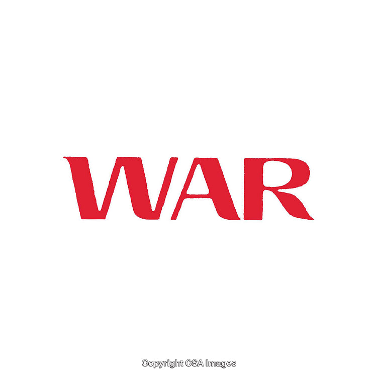 Bold Red Text Depicting the Word 'War' on a White Background