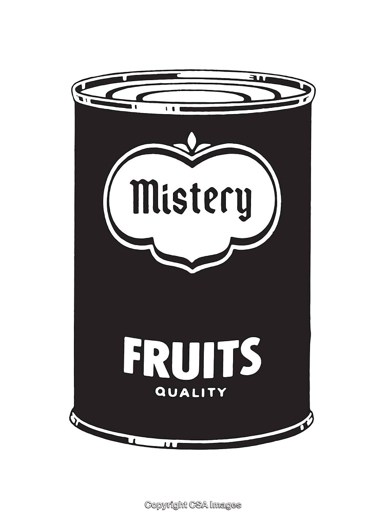 Black and White Line Art of a Canned Fruit Product Label Design