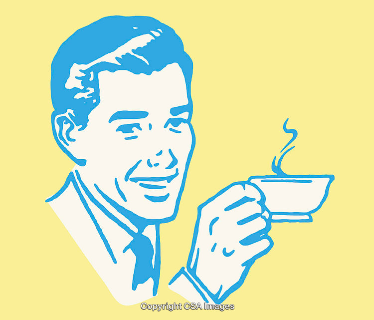 Retro Style Line Art Illustration of a Man Enjoying a Hot Beverage