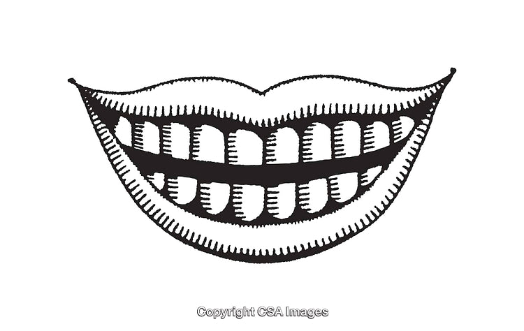 Black and White Line Art of a Smiling Mouth Illustration