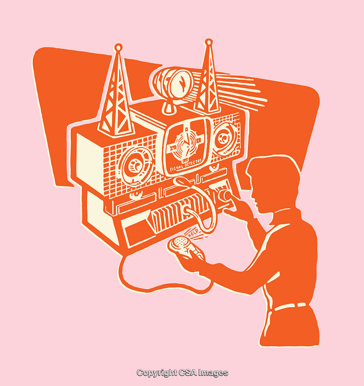Retro Illustration of a Man Operating a Communications Device