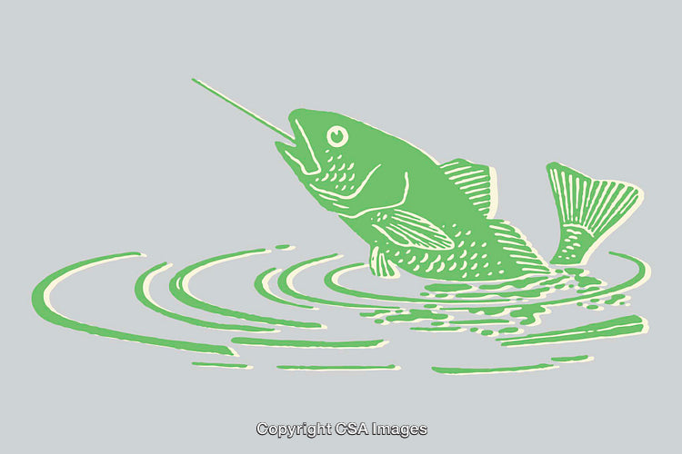 Green Line Art Illustration of a Leaping Fish in Water