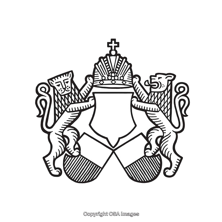 Classic Black and White Line Art Heraldic Coat of Arms Design